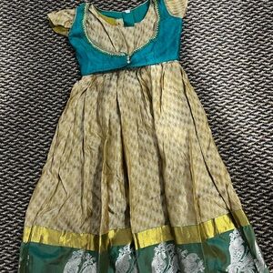 Elegant Teal and Gold Kids Dress